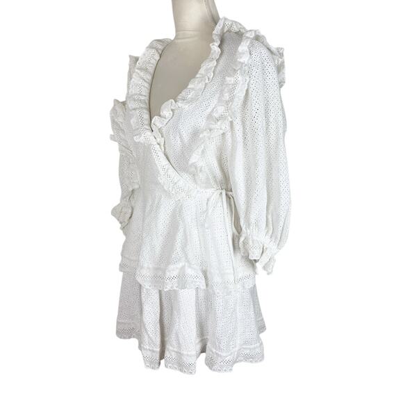 Shona Joy Ackley Broderie Frill Eyelet Mini Dress White Puff Sleeve Size 10 - Picture 6 of 9